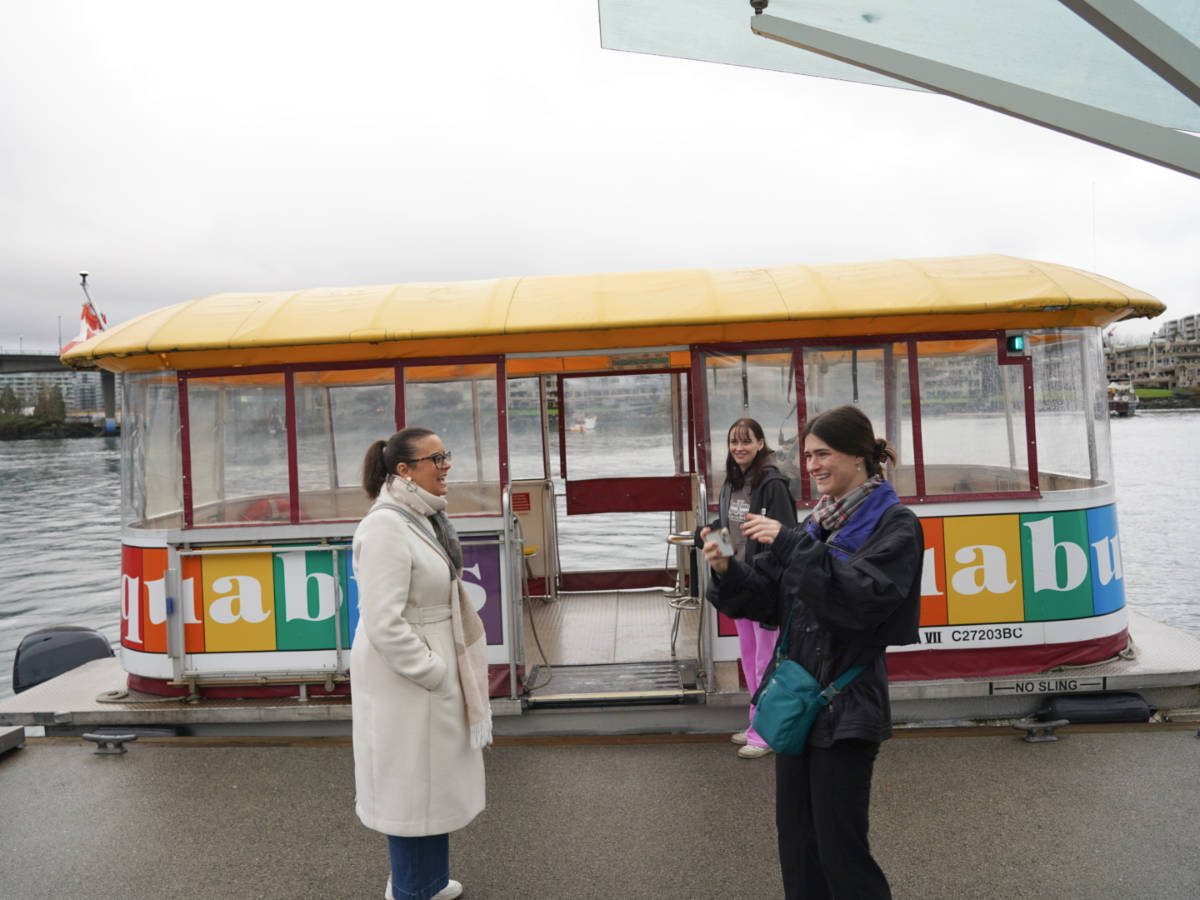 Travel Lemming writers Catherine and Betty in front of the Aquabus at the Yaletown Waterfront