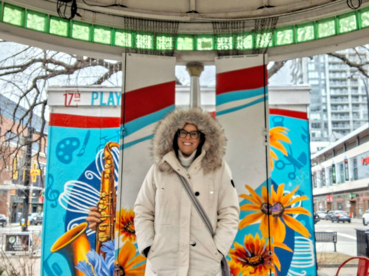 The author Catherine Driver, wearing her thick jacket and feeling chilly at Tomkins Park