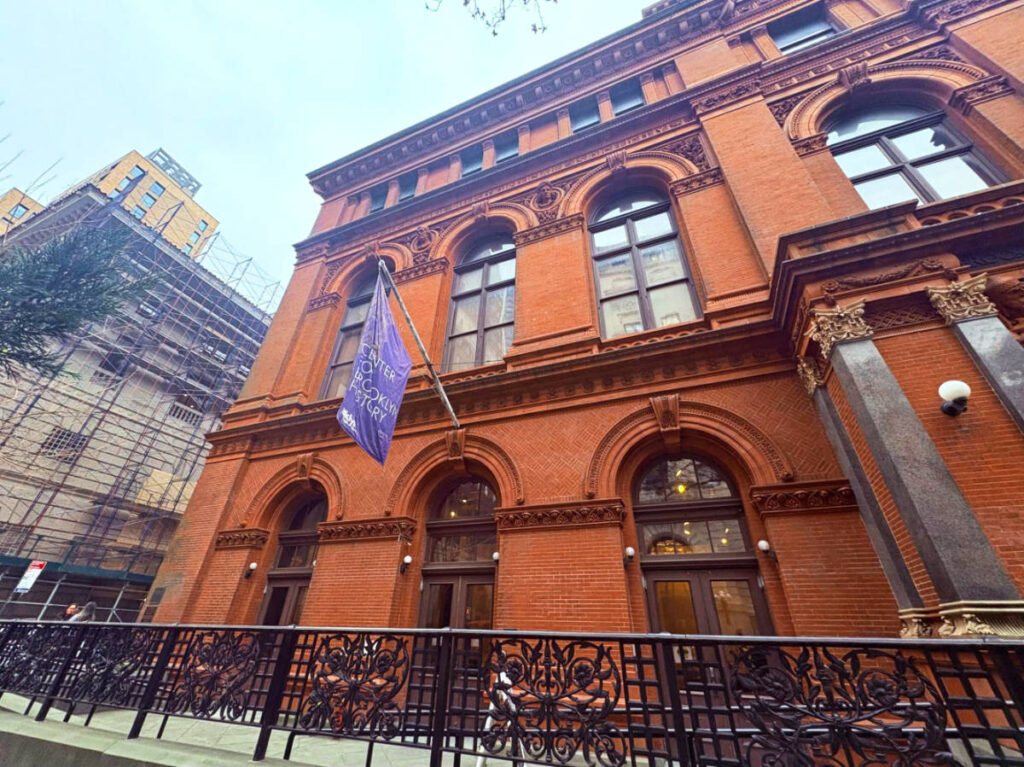 Perspective view of the brick walled exterior of the Center for Brooklyn History