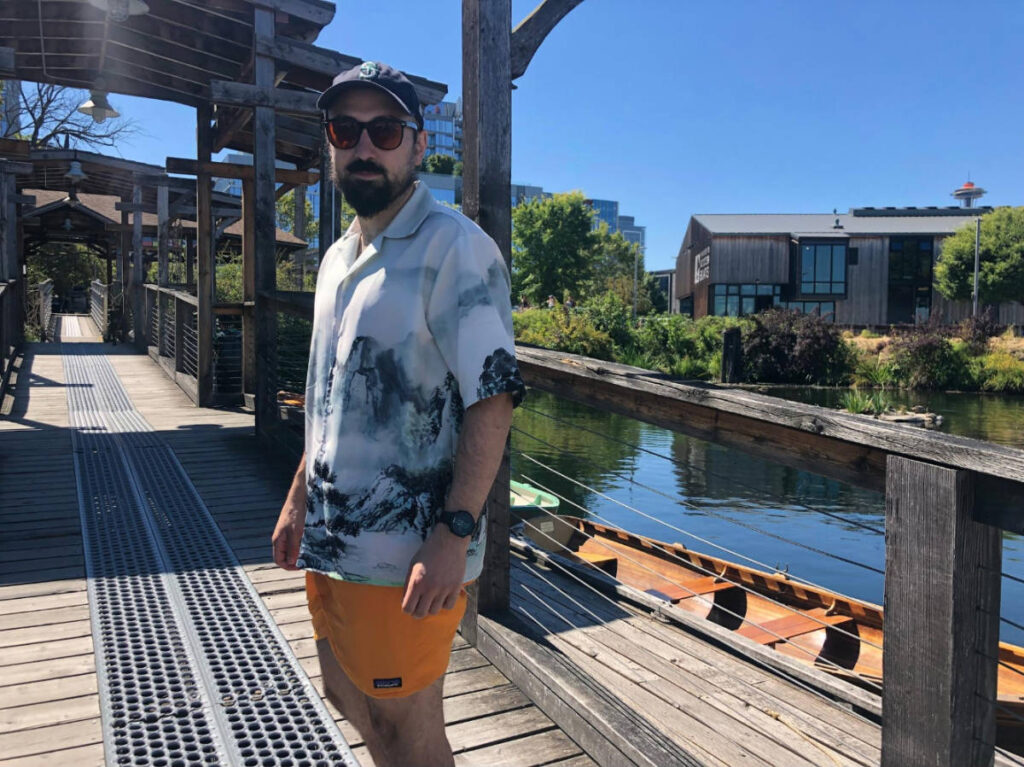 The author's husband at the Center for Wooden Boats
