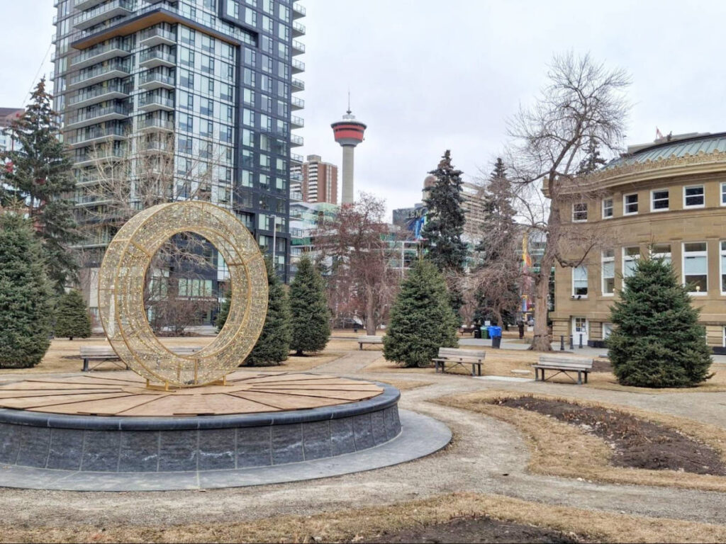 The art installation and the high rises view around Central Memorial Park