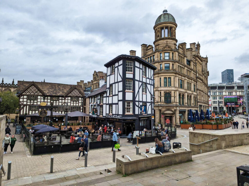 View of the people around the Shambles Square in the Central Retail District