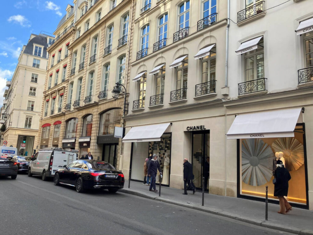 View of the Chanel boutique from the outside in the 8th arrondissement
