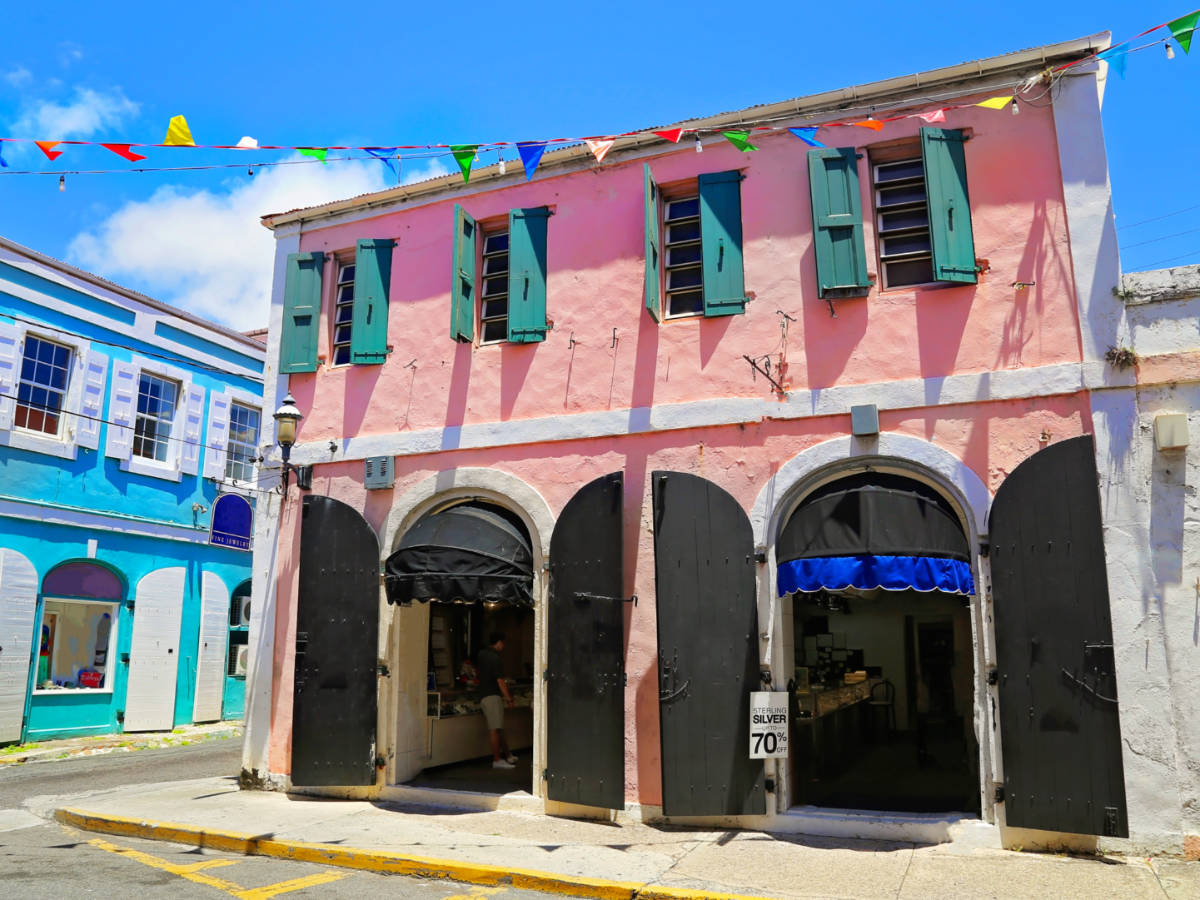 View of colorful Historic buildings in Charlotte Amalie