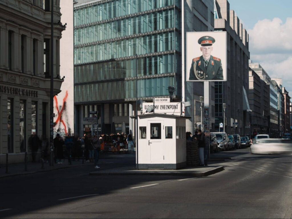View of the Checkpoint Charlie in Friedrichstraße