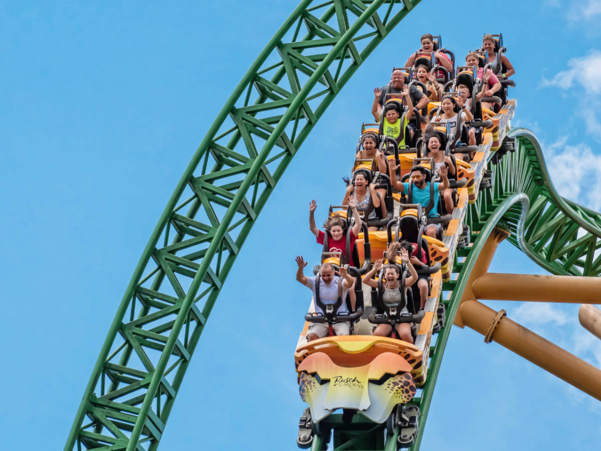 People riding the Cheetah Hunt roller coaster