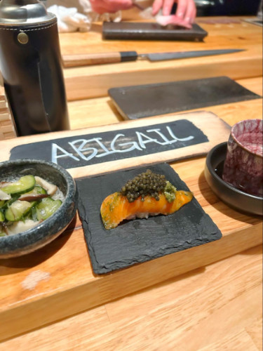 Editor Abigail's seat by the Chef’s counter at Sushi by Scratch