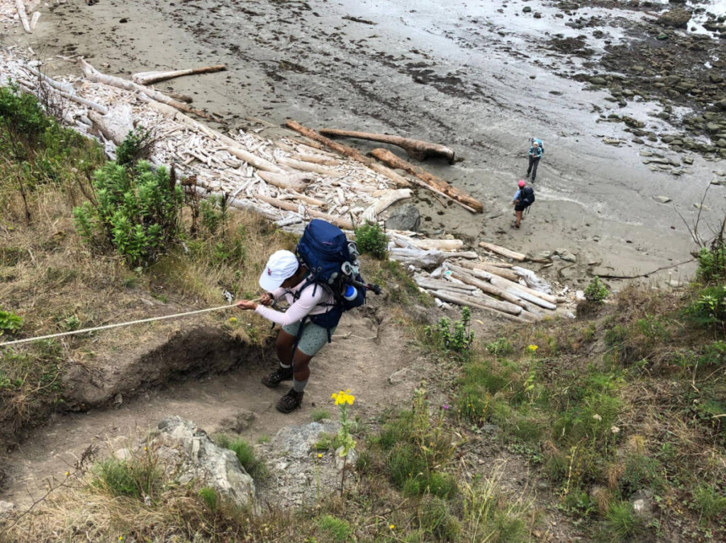 The author, Chelsea Booker climbing the Washington coast