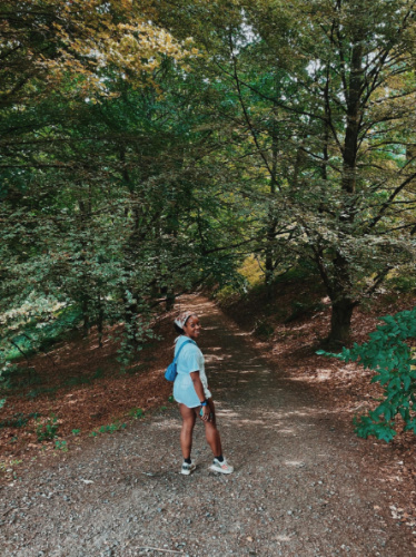 The author Chelsea Booker on a walk at Hoyt Arboretum