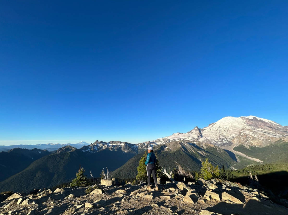 The author, Chelsea Booker enjoying the scenic view at Dege Peak in Mount Rainier National Park