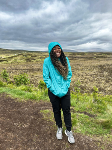 Travel Lemming Editor Chelsea Booker wearing her jacket on a chilly Scotland day