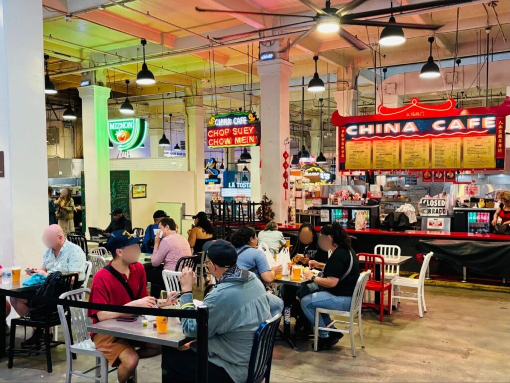People dining at the Chinese food stalls at Grand Central Market
