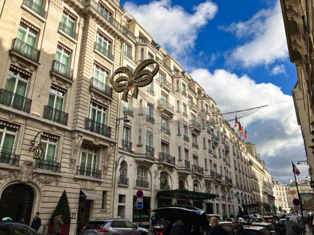 View of the Christmas decorations around the 8th arrondissement in daytime