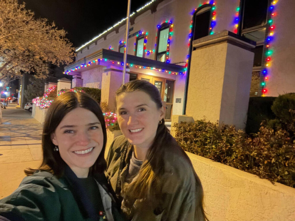 The author Betty Hurd with her best friend in Prescott during Christmas season