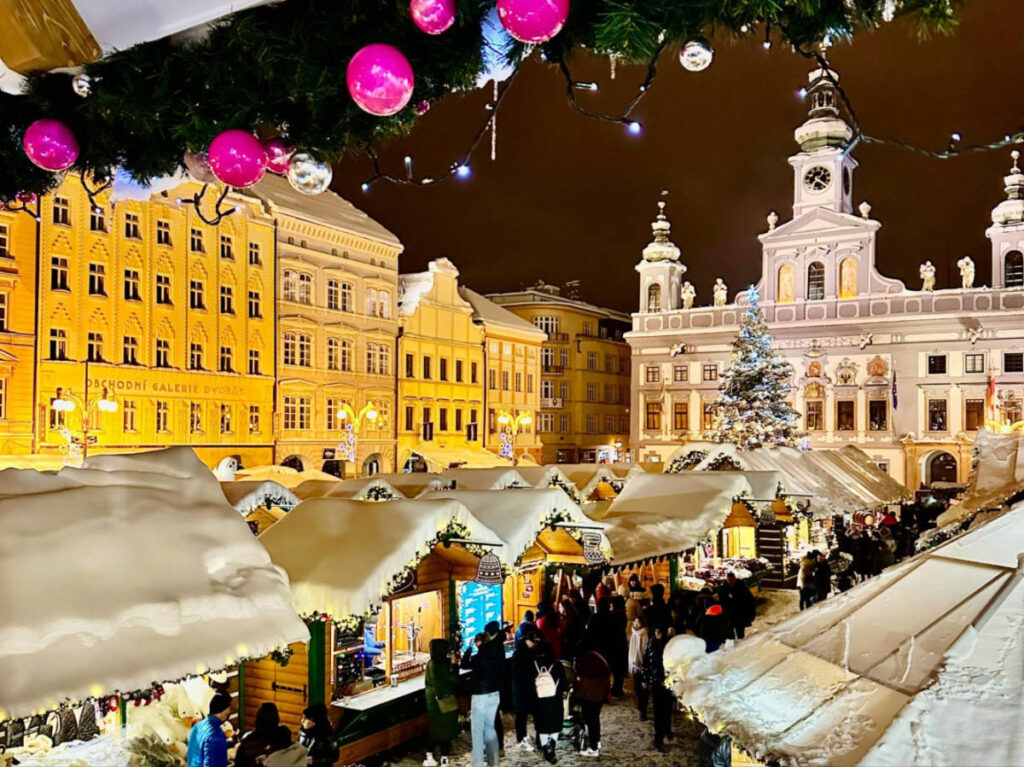 Visitors shopping at the Christmas Market in České Budějovice