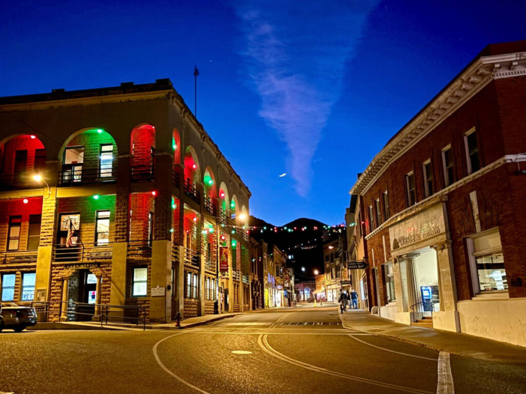 View in Bisbee at night during the Christmas season