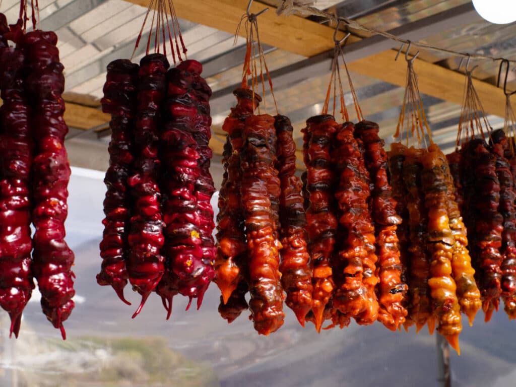 Churchkhela hanging on a food stall in Georgia