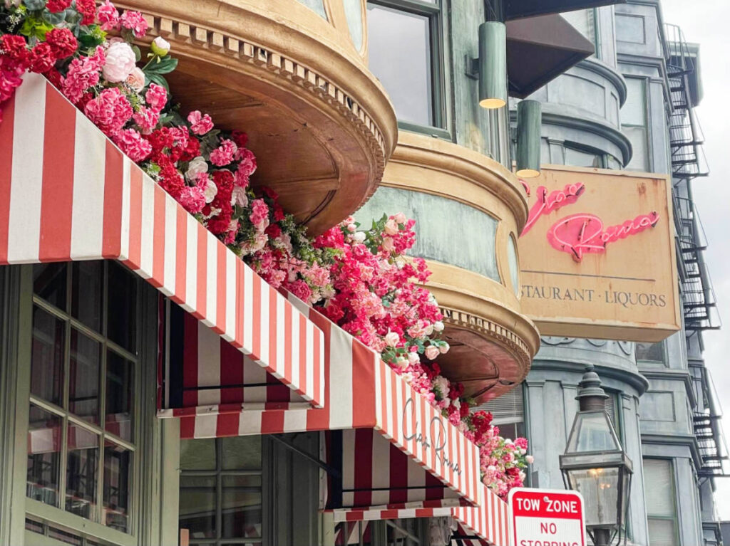 Colorful flowers outside the Ciao Roma Restaurant