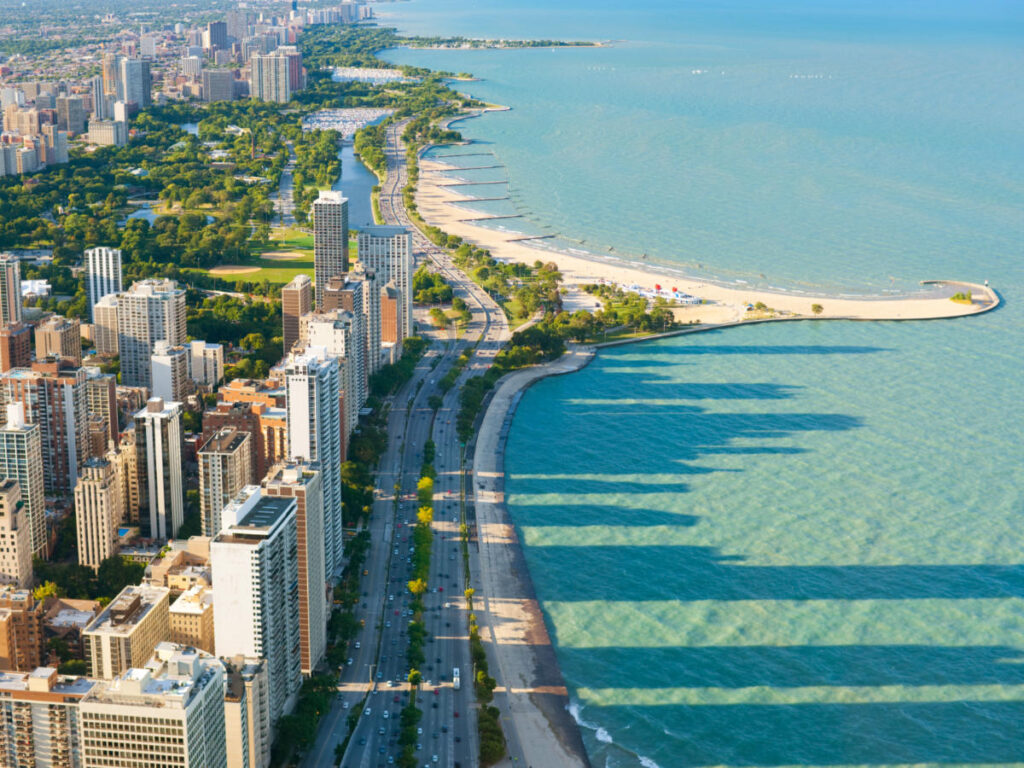 Aerial view of the Chicago North Waterfront from Hancock Center