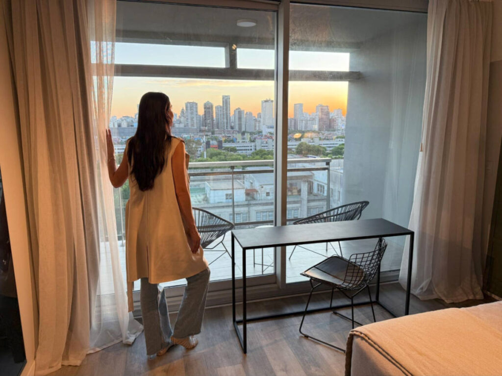 Travel Lemming writer Clara Kesseler, enjoying the overlooking view from the room at Almarena Puerto Retiro