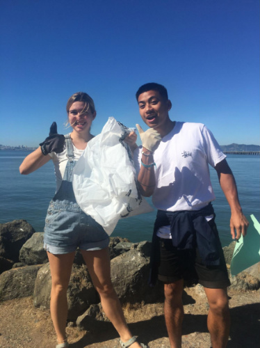 The author Laura McFarland during a cleanup drive at the Berkeley Marina