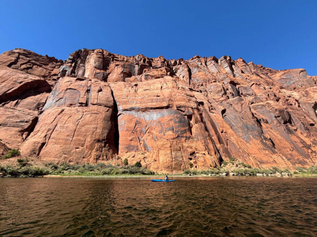 Clear blue sky over the cliff walls