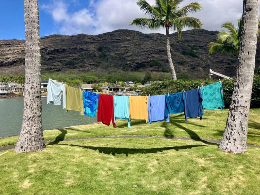 View of the clothes drying on the clothesline outside on a sunny day