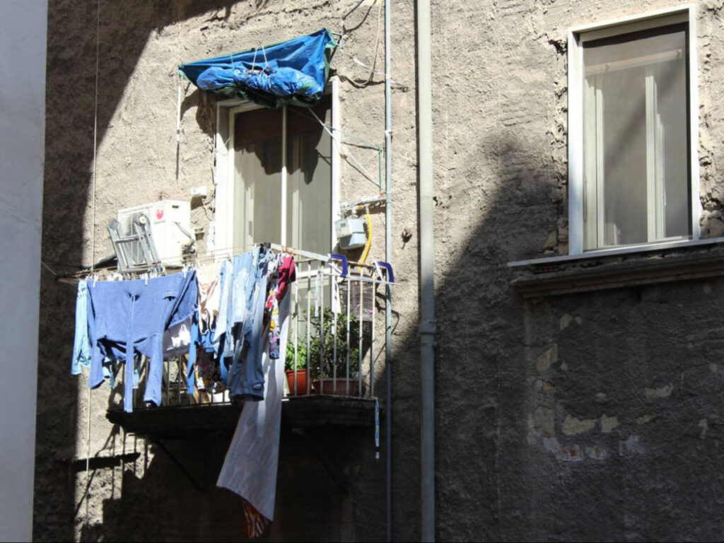 View of the clothes hinging and drying on the balcony