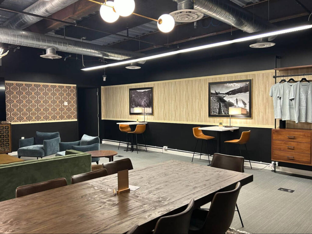 Tables and chairs in the co-working space
