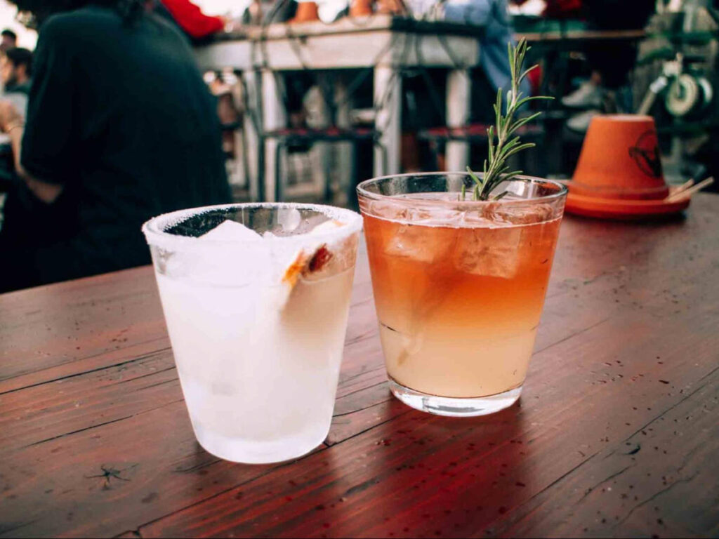 Two glasses of cocktails at Klunkerkranich