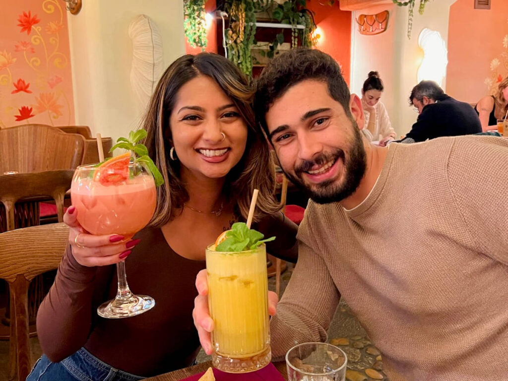 The author Meera Devotta enjoying the cocktails at Maitrea