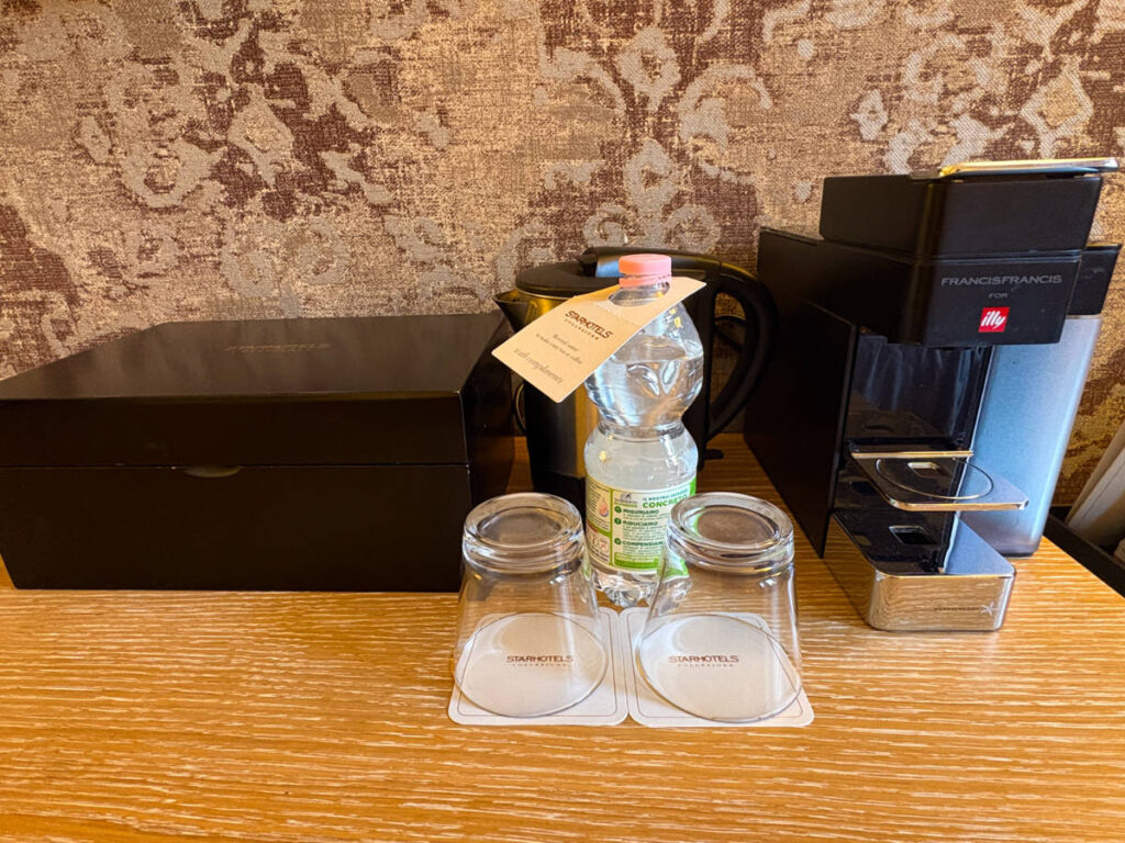 View of the glasses and the complimentary water