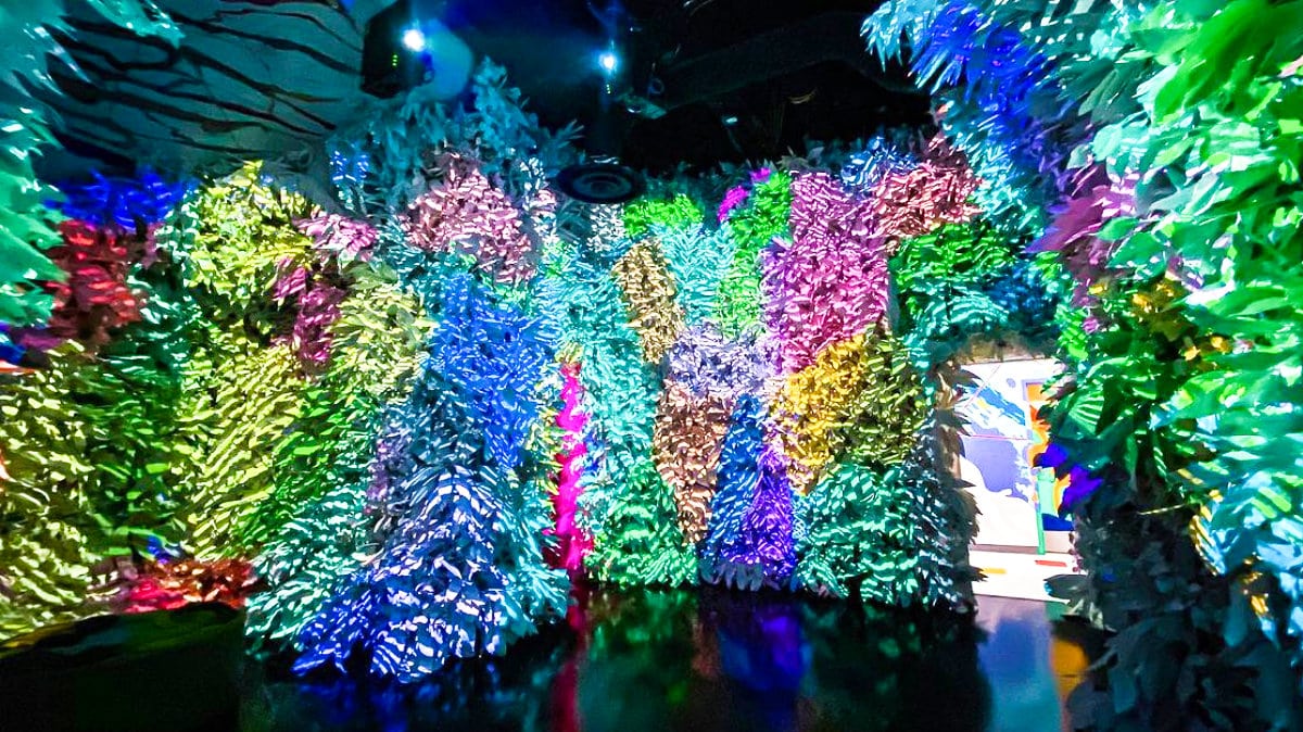 View of the colorful art installation in Omega Mart