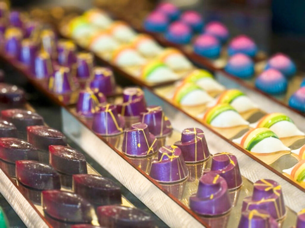 View of the displayed colorful chocolates
