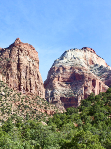 View of the colorful cliff walls in Zion National Park