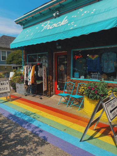 View of the colorful exterior of Frock