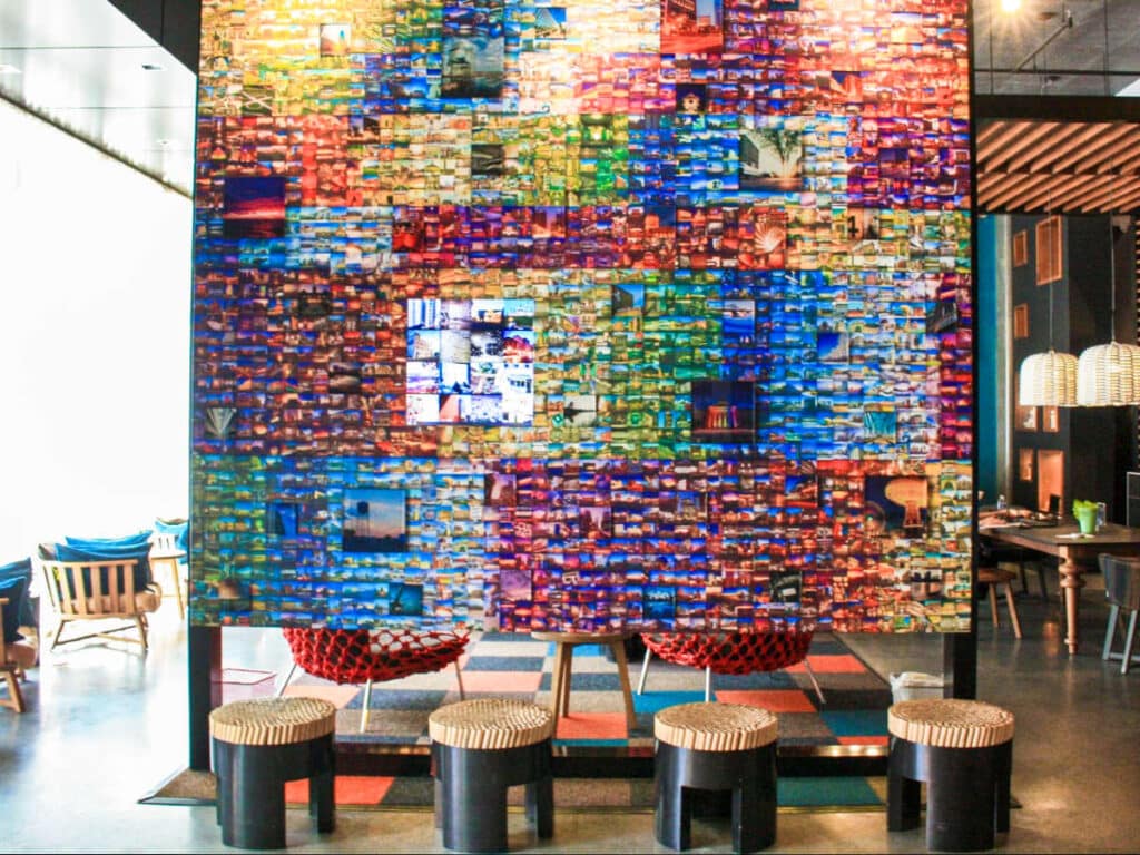 View of the colorful mural at the lobby of Alt Hotel