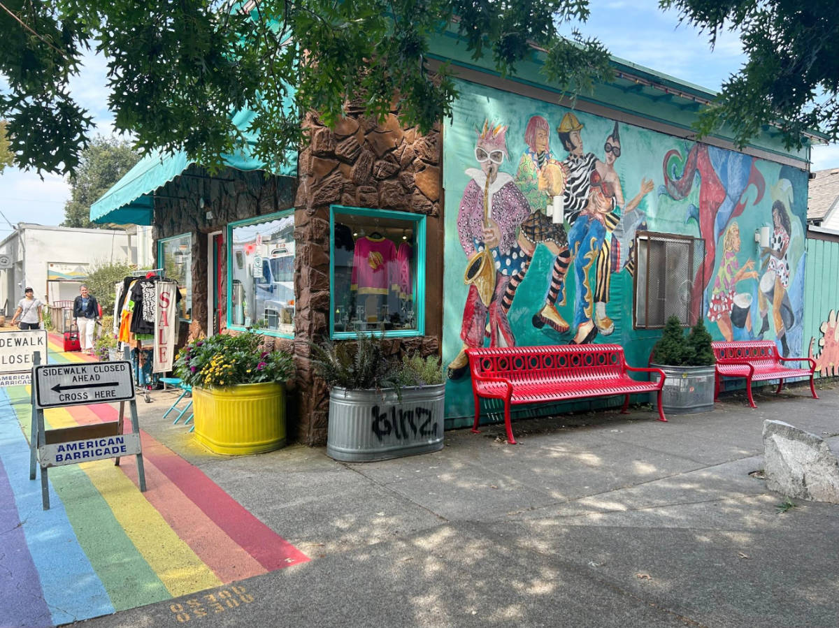 View of colorful murals on the street in Alberta Arts District