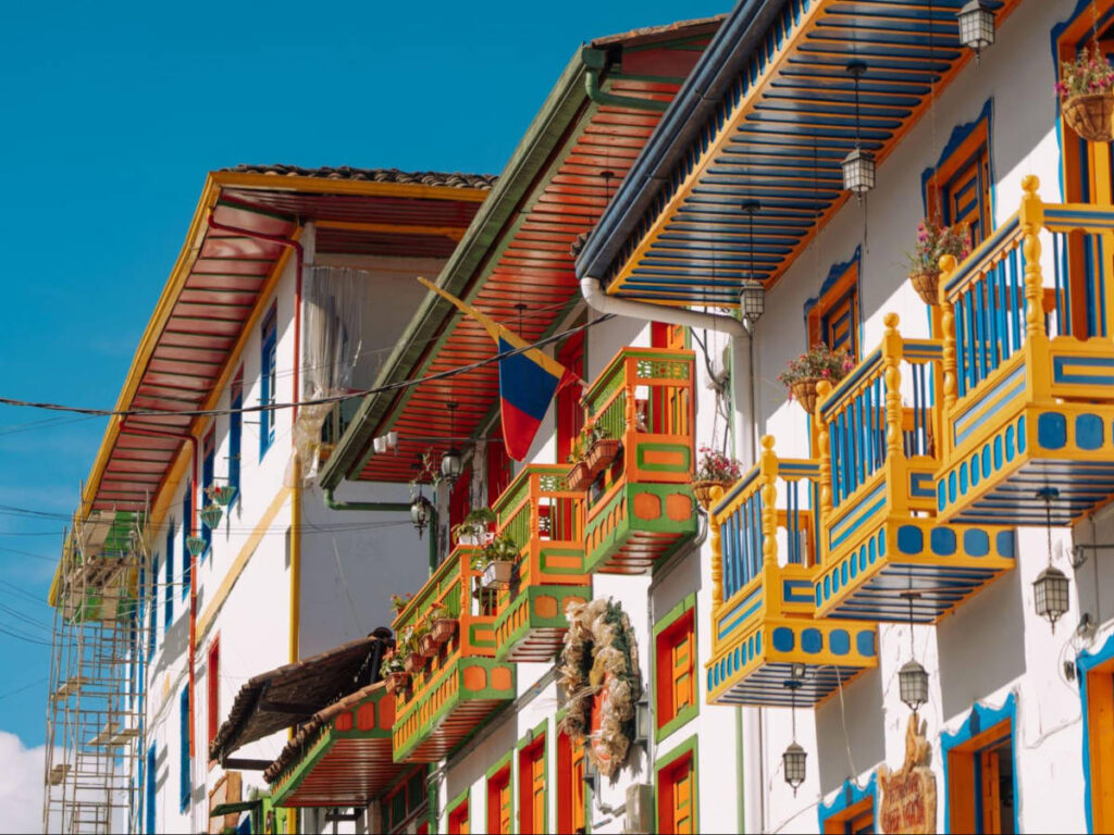 View of the colorful establishments in Salento