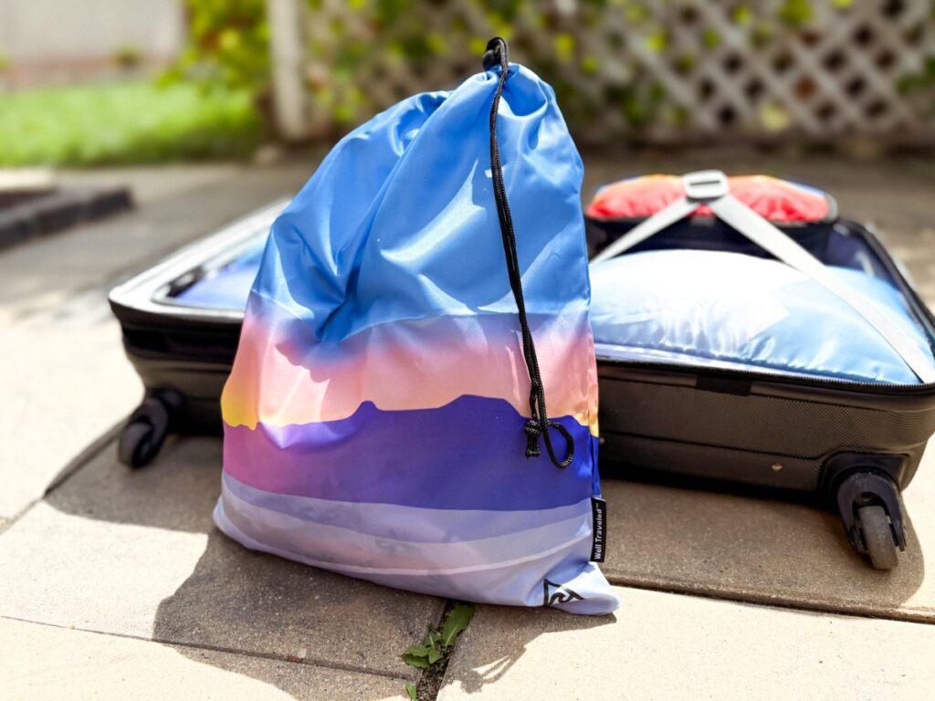 A colorful laundry bag for travelling