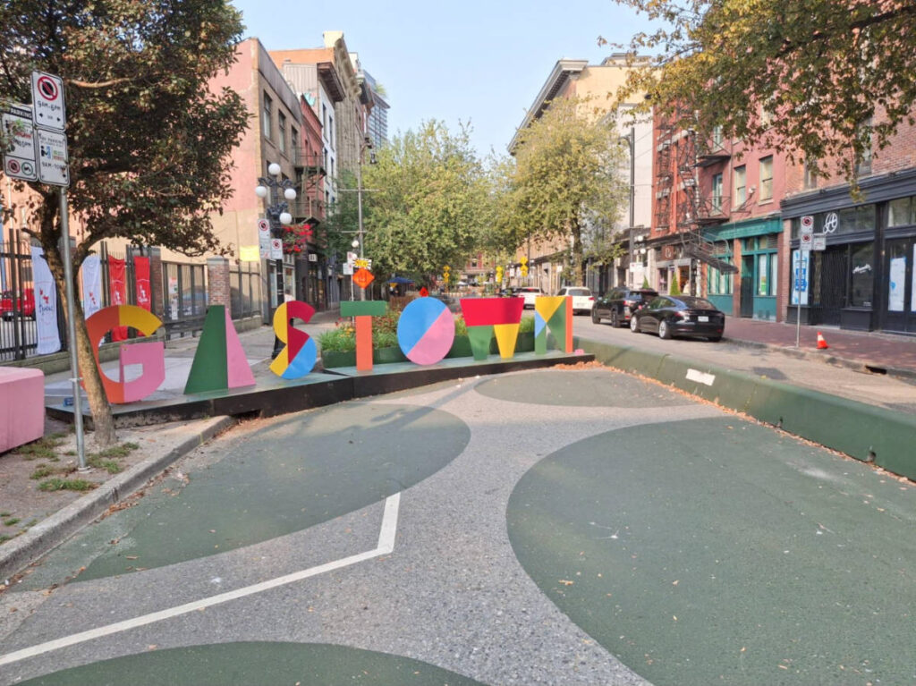 View of the colorful landmark sign of Gastown