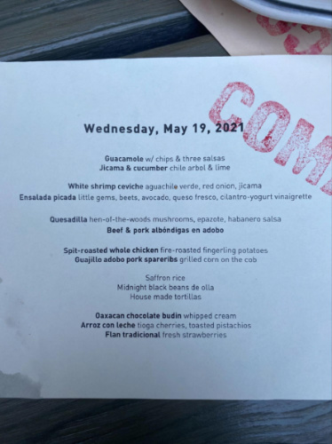Closeup look of the menu from Comal