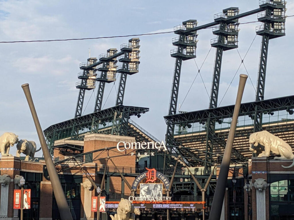 View of the bleachers of Comerica Park from the entrance