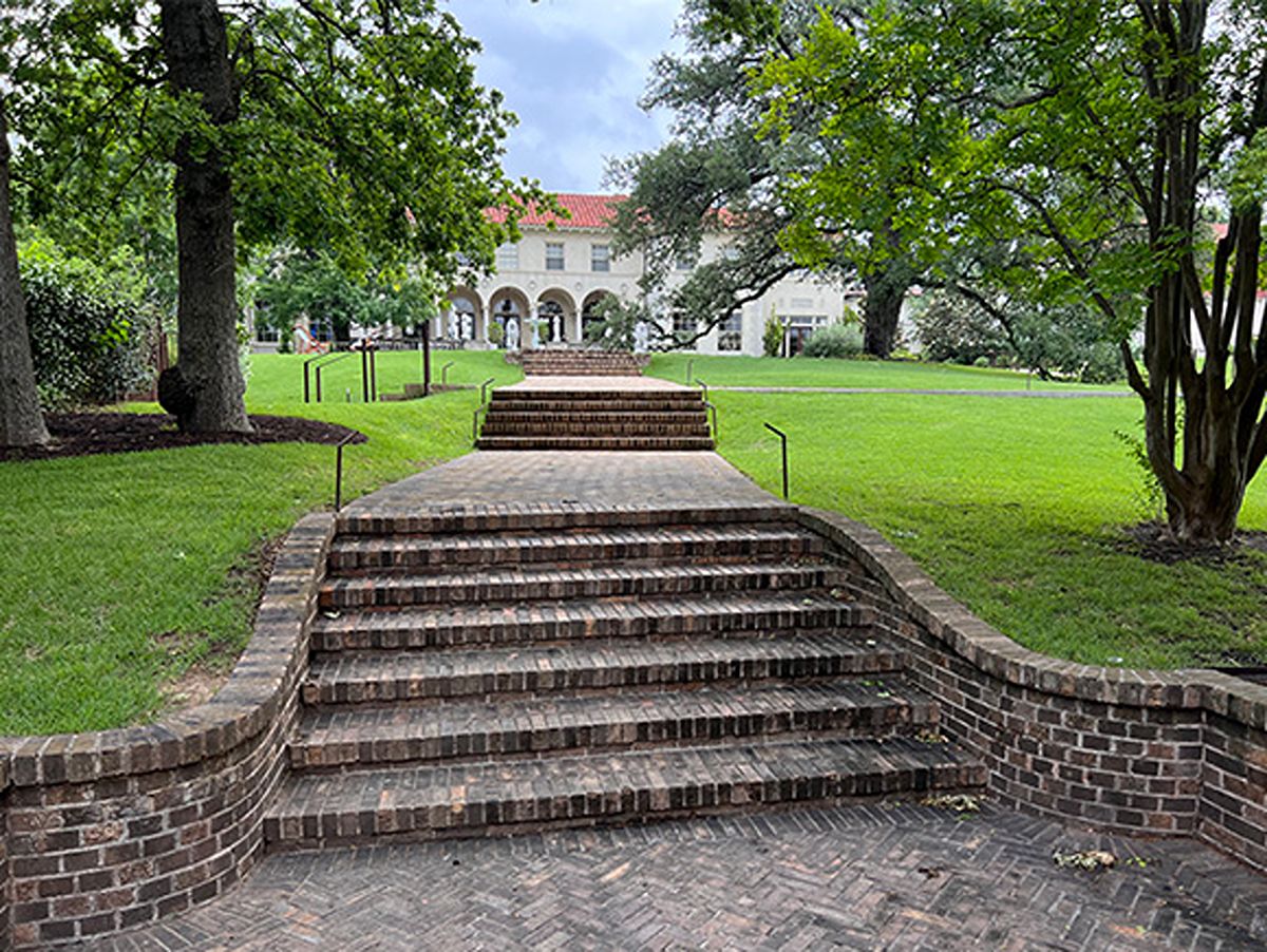 View of the stairs and the landscape around Commodore Perry Estate