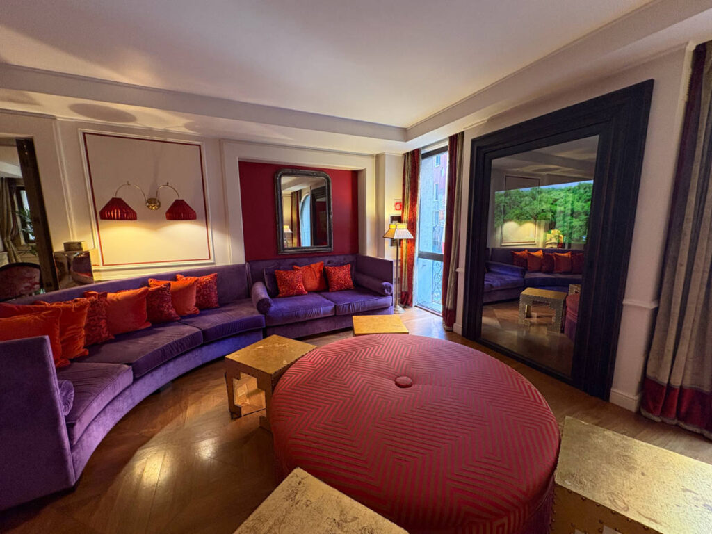 View of the colorful seats at the common area of Splendid Venice