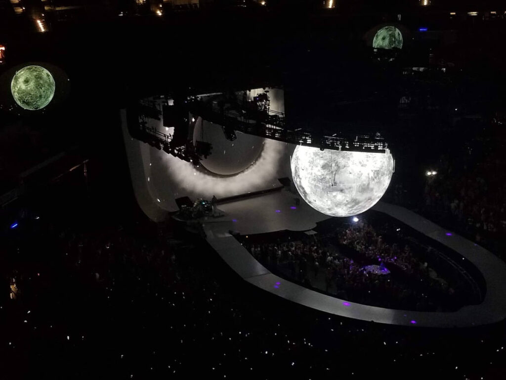 Overlooking view of the stage during the Ariana Grande concert at the Lucas Oil Stadium