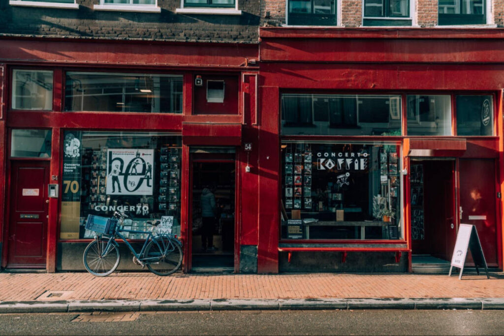 View of the connected storefronts of Concerto