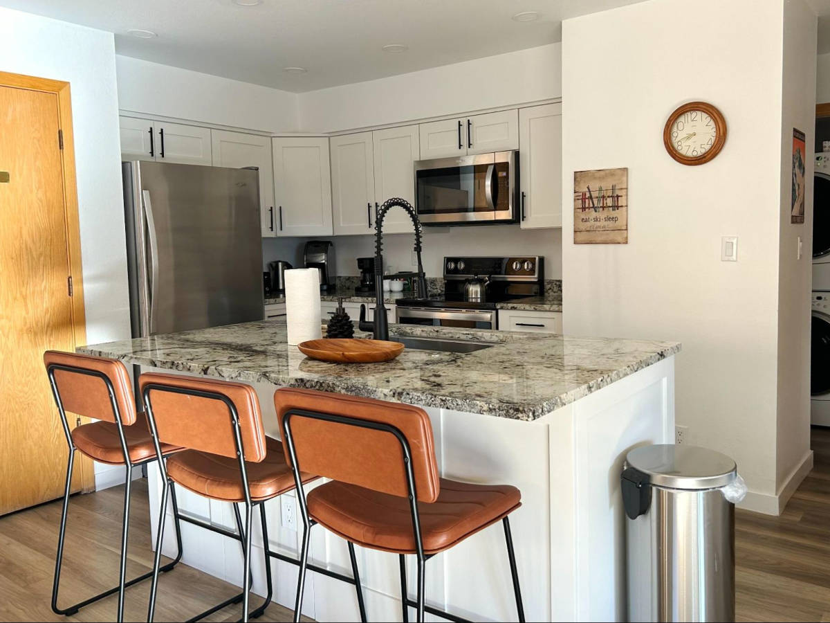 View of the kitchen area inside the condo rental in Purgatory Village