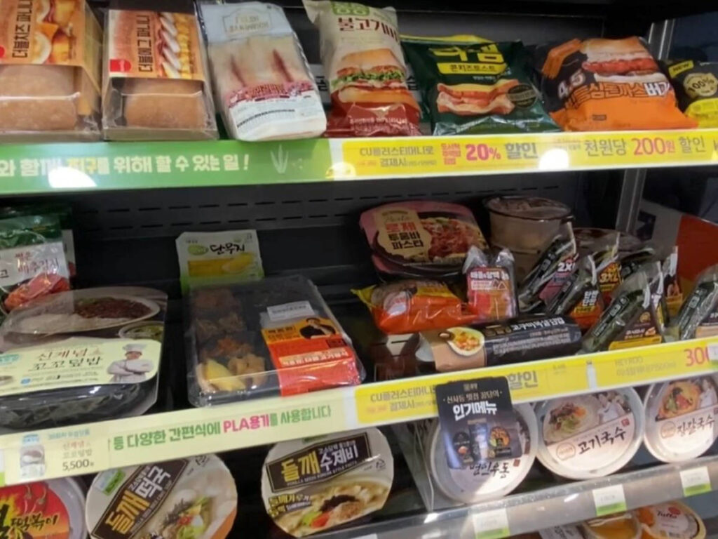 View of the kimbap and ramen in the convenience store