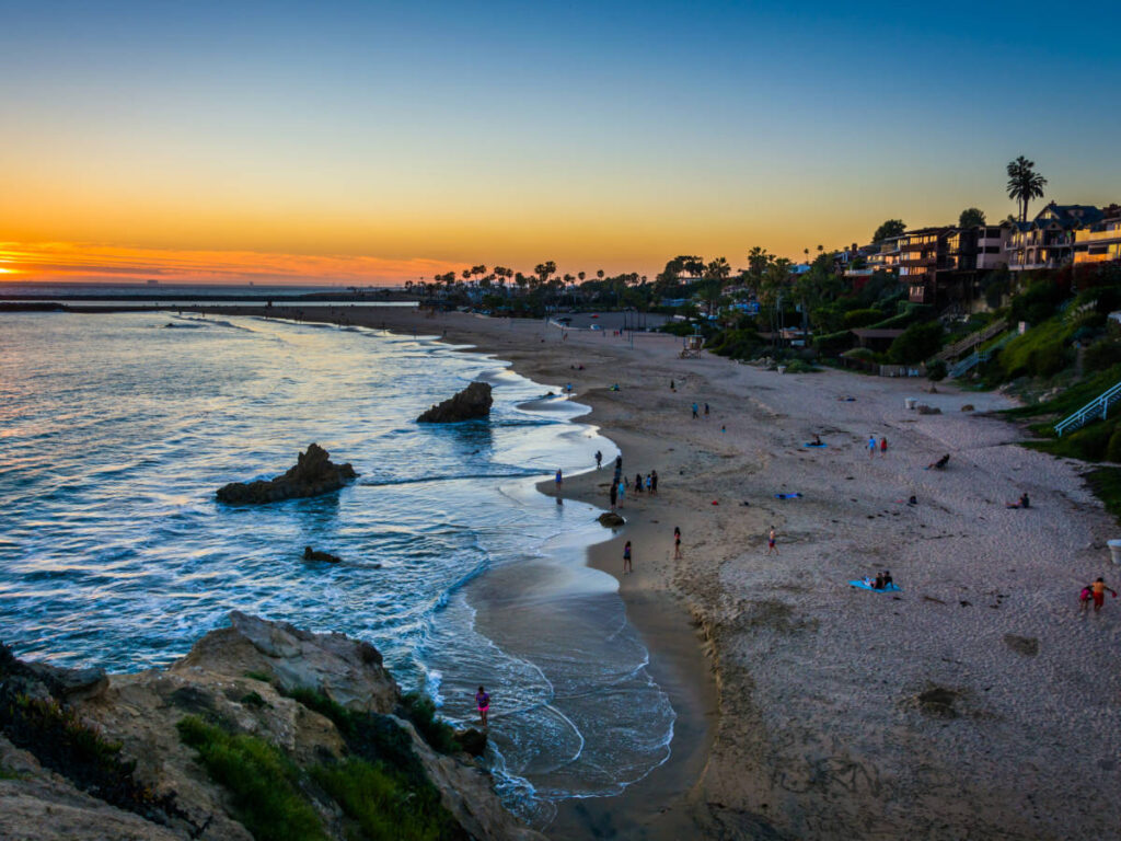 Colorful sky over the Corona Del Mar State Beach during sunset